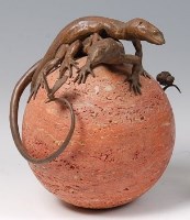 Lot 186 - Contemporary School - Two bronze lizards upon...