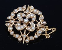 Lot 2107 - An Edwardian 15ct gold and seed pearl set open...