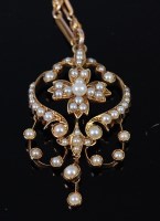 Lot 2314 - An Edwardian 15ct gold and seed pearl set...