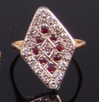 Lot 2015 - An Art Deco 18ct gold, ruby and diamond dress...