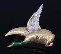 Lot 2074 - A 9ct gold and diamond brooch modelled as a...