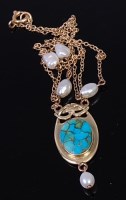 Lot 2131 - An Art Nouveau yellow metal and turquoise set...
