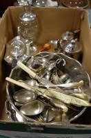 Lot 301 - A box of assorted plated wares, sundry loose...