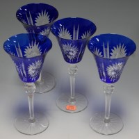Lot 21 - A set of eight Bohemian style blue overlaid...