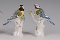 Lot 3119 - A pair of Meissen porcelain blue-tits, each...