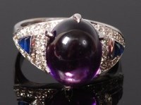 Lot 3319 - An 18ct white gold, amethyst and diamond set...