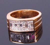 Lot 3361 - A gents 18ct gold and diamond ring, as five...