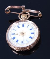 Lot 3378 - A continental ladies 14ct gold cased open face...