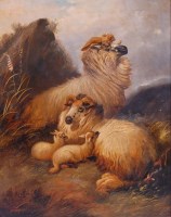 Lot 3543 - Alfred Morris - Sheep in a landscape, oil on...