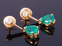 Lot 3350 - A pair of 18ct gold, emerald and diamond set...
