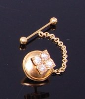 Lot 3377 - An 18ct gold diamond tie pin, the four pavé...