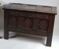 Lot 3703 - *A circa 1700 oak three panel coffer, the top...