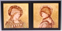 Lot 1100 - A pair of Minton Hollins & Co pottery tiles,...