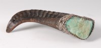 Lot 1385 - A rams horn snuff-mull, the hinged cover inset...