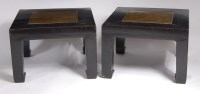 Lot 1411 - A pair of Chinese ebonised hardwood and green...