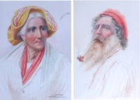 Lot 1451 - E Fiorentino - Pair; Portraits of a peasant...