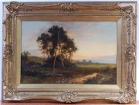 Lot 1478 - F C Hines - Pair; Rural landscapes at sunset,...