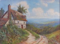 Lot 1485 - T Stannard - Figures on a country path by a...