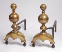 Lot 1593 - A pair of 19th century brass and iron andirons,...