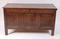 Lot 1619 - A circa 1700 joined oak three panel coffer,...