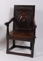 Lot 1637 - *An antique joined oak Wainscot chair, 17th...
