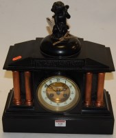 Lot 320 - A late Victorian black slate mantel clock of...