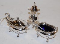 Lot 362 - A silver three piece cruet set, comprising...