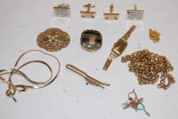 Lot 374 - Assorted costume jewellery, rolled gold cased...