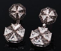 Lot 1152 - A pair of 18ct white gold, diamond and black...
