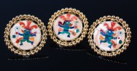 Lot 1178 - A pair of 18ct gold and pietra dura set ear...