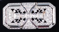 Lot 1187 - An Art Deco white metal diamond set brooch, of...