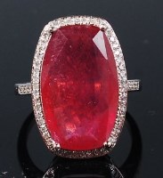 Lot 1296 - A contemporary 14ct white gold, ruby and...