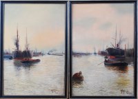 Lot 1396 - Arthur Wilson - Pair; Barges on the Thames,...