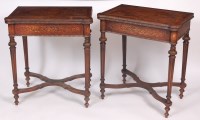 Lot 1493 - A pair of Louis XVI style walnut, inlaid and...
