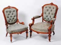 Lot 1528 - A pair of Victorian walnut and inlaid ladies...