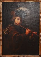 Lot 1395 - After Rembrandt - Shepherd with flute, oil on...