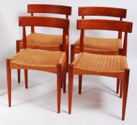 Lot 225 - A set of four Danish 1960s teak and rush seat...