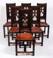 Lot 274 - A set of six Arts & Crafts oak dining chairs,...