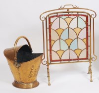Lot 227 - An Art Nouveau brass and coloured lead glass...