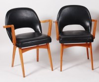 Lot 243 - A pair of 1950s beech framed and black vinyl...