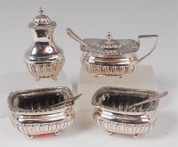 Lot 1105 - A 19th century white metal four piece cruet...
