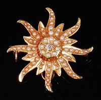Lot 1187 - A 14ct gold, seed pearl and diamond set...