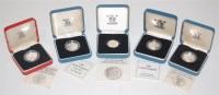 Lot 157 - Great Britain, five cased silver proof one...