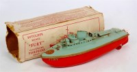 Lot 3186 - Sutcliffe "Fury" clockwork Torpedo boat, red...