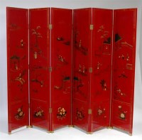 Lot 323 - A contemporary Japan red lacquered six fold...