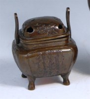 Lot 344 - A Chinese bronze censer, of square shape, with...