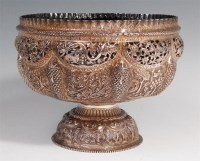 Lot 350 - A circa 1900 Indian white metal pedestal bowl,...