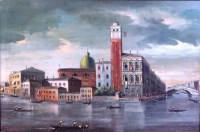 Lot 388 - F Guarana - Venetian backwater, oil on canvas,...