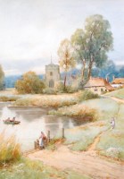Lot 393 - Charles F Albon - The Ferry on the Avon,...