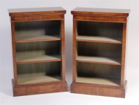 Lot 489 - A pair of figured walnut dwarf bookcases, each...